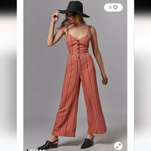 ⭐️ NWOT Urban Outfitters Striped Linen Ashley Buttoned Tie-Back Romper Jumpsuit